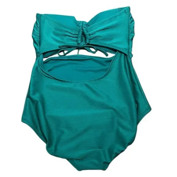 Time And Tru Green Strapless One-Piece Cut Out Ribbed Swimsuit, Size 1X 16W-18W - Picture 5 of 8